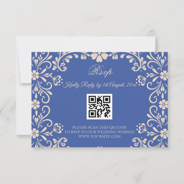 Cartons Réponse Mexicaine Talavera Blue Mariage QR (Devant)