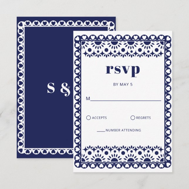 Cartons Réponse Mexique Fiesta Marine Papel Picado Boho Mariage (Devant / Derrière)
