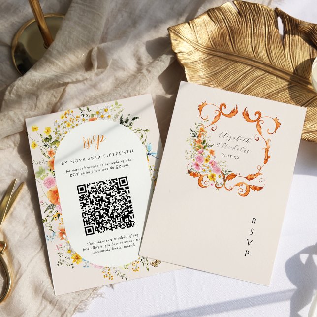Cartons Réponse Milieu de l'été | Crête de mariage florale automna (Créateur téléchargé)