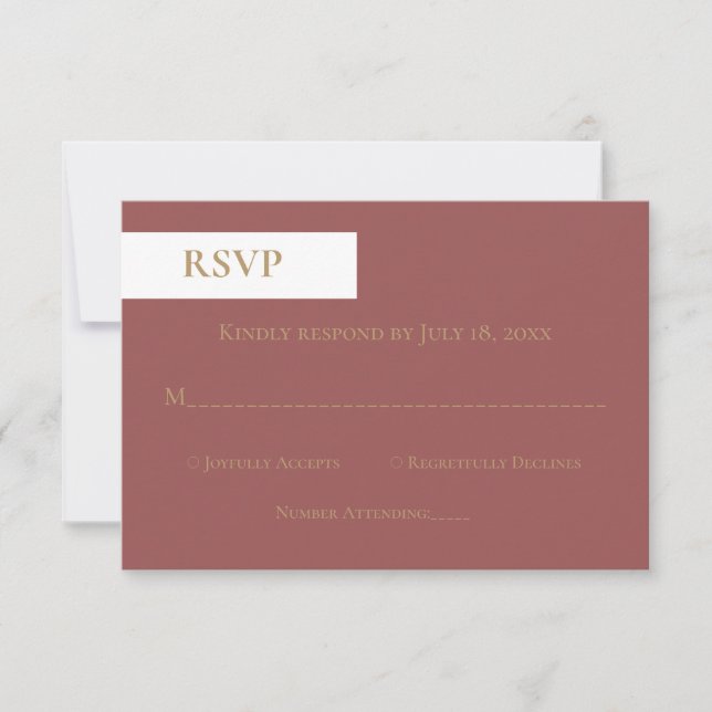 Cartons Réponse Mini Chic Bourgogne Gold Script Monogramme Mariage (Devant)