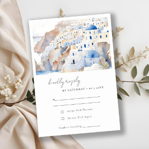 Cartons Réponse Minimal chic Santorini Grèce Mariage aquarelle