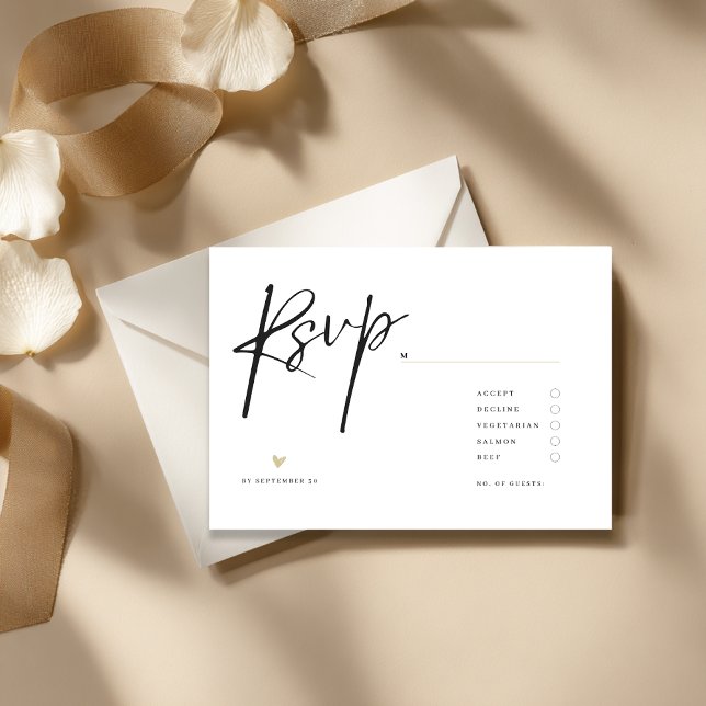 Cartons Réponse Minimal Elegant Calligraphy Typo Wedding  (Wedding RSVP Card with meal)