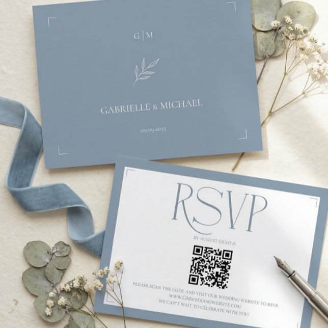 Cartons Réponse Minimalist Dusty Blue Elegant Monogram Wedding  (Créateur téléchargé)