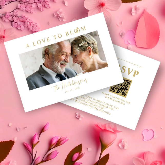 Cartons Réponse Minimalist Romantic Wedding Anniversary in Gold (Minimalist Romantic Wedding Anniversary in Faux Gold Photo RSVP Card. )