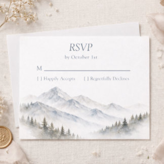 Cartons Réponse Minimalist Watercolor Mountain Wedding Pine Tree