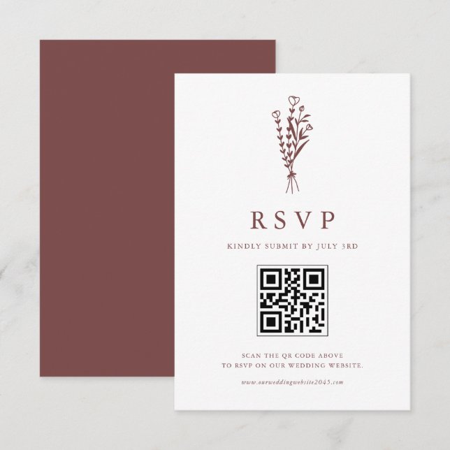 Cartons Réponse Minimaliste Botaniques Mauve Mariage QR Code (Devant / Derrière)