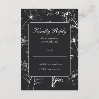 Cartons Réponse Minimaliste Noir - Floral Alabaster 30e Anniversai