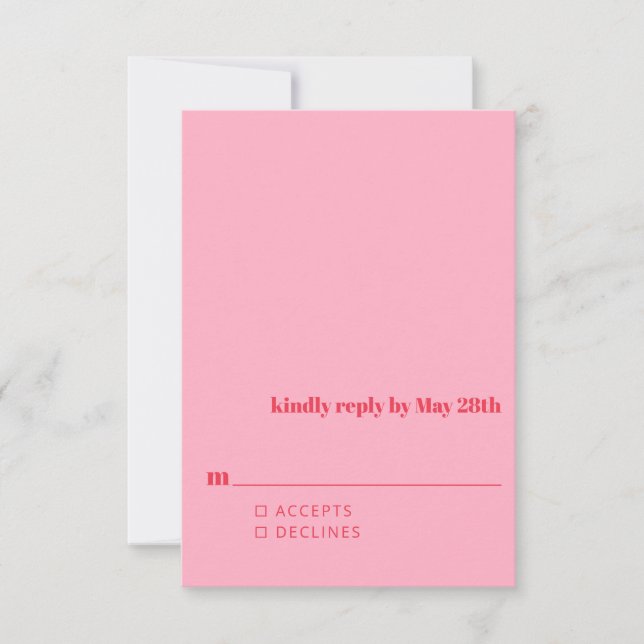 Cartons Réponse Minimaliste rouge vif rose moderne Mariage simple (Devant)