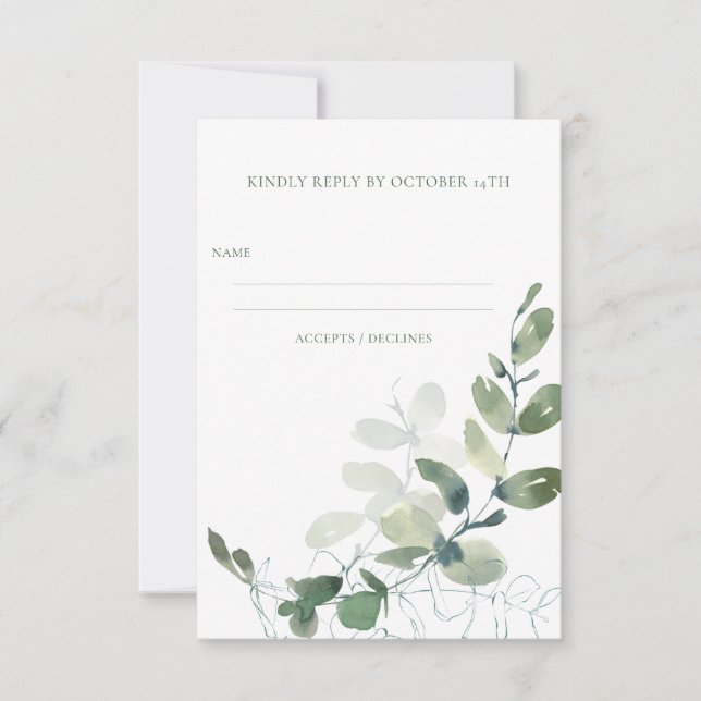 Cartons Réponse Minimaliste Rustique Mariage d'eucalyptus (Devant)