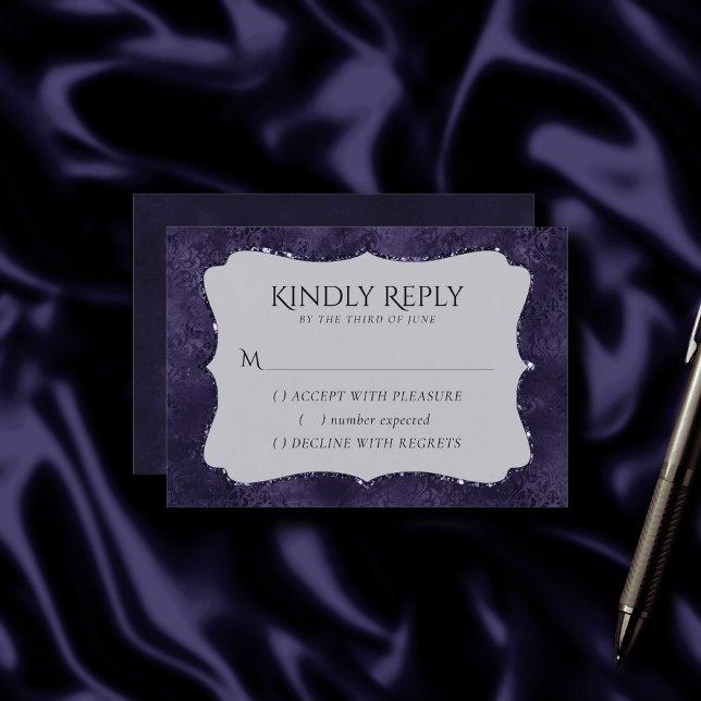 Cartons Réponse Minuit Indigo Romance | Satiny Grunge Damask (Créateur téléchargé)