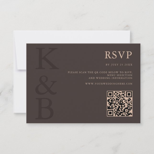 Cartons Réponse Modern Brown Monogram Minimalist Wedding (Devant)
