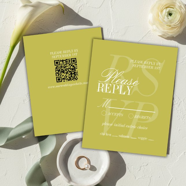 Cartons Réponse Modern Chartreuse Script Formal Wedding  (Modern Chartreuse Script Formal Wedding RSVP Card
)