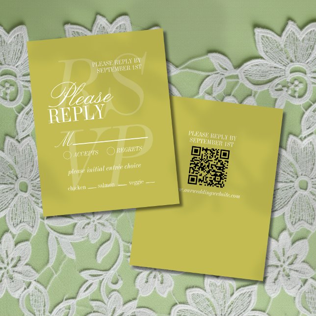 Cartons Réponse Modern Chartreuse Script Formal Wedding  (Invite guest to give their response for your big day with this Modern Script Citrus Green RSVP!)