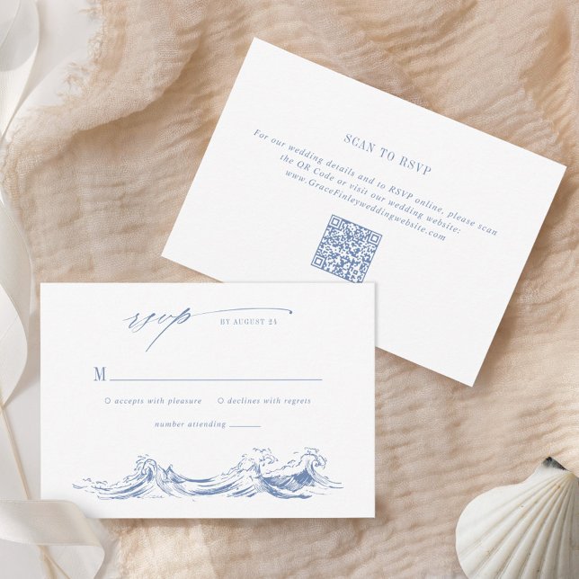 Cartons Réponse Modern Coastal Chic Blue QR Code Wedding (Créateur téléchargé)