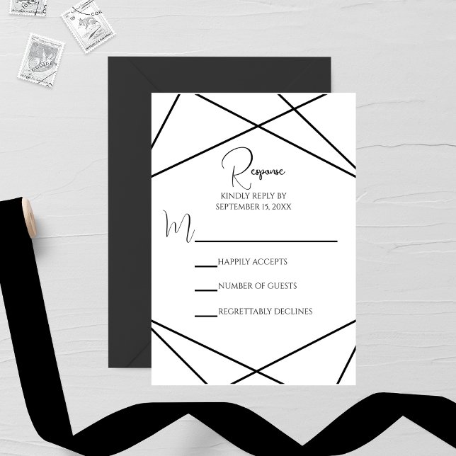 Cartons Réponse Modern Geometric Black and White Wedding (Créateur téléchargé)