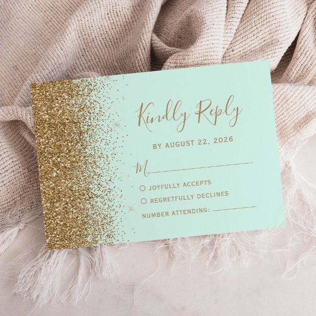 Cartons Réponse Modern Gold Glitter Mint Green Wedding (Créateur téléchargé)