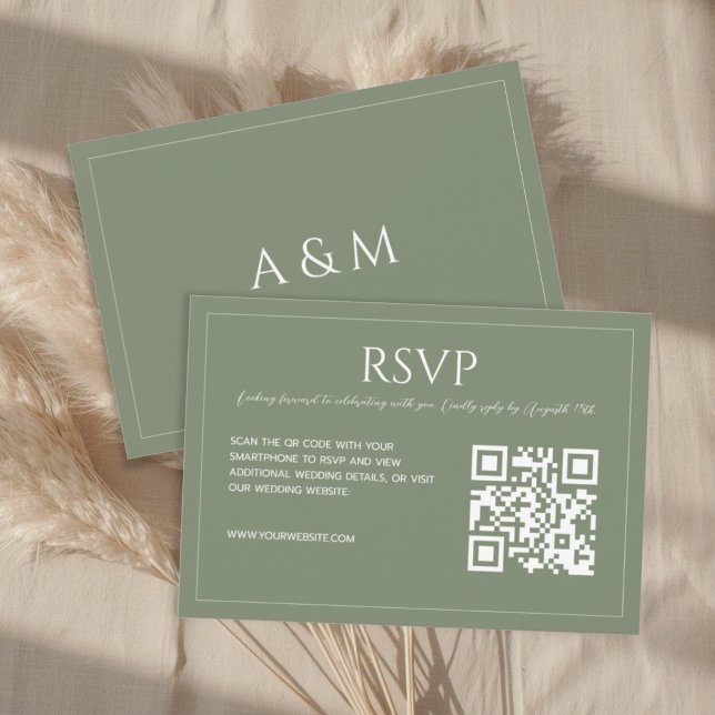 Cartons Réponse Modern minimalist sage green QR code wedding  (Créateur téléchargé)