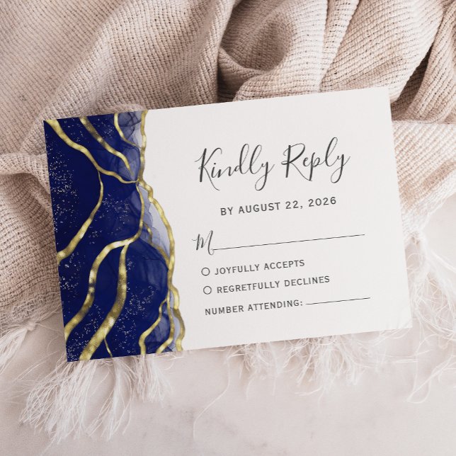 Cartons Réponse Modern Navy Blue Gold Ink Wedding (Créateur téléchargé)