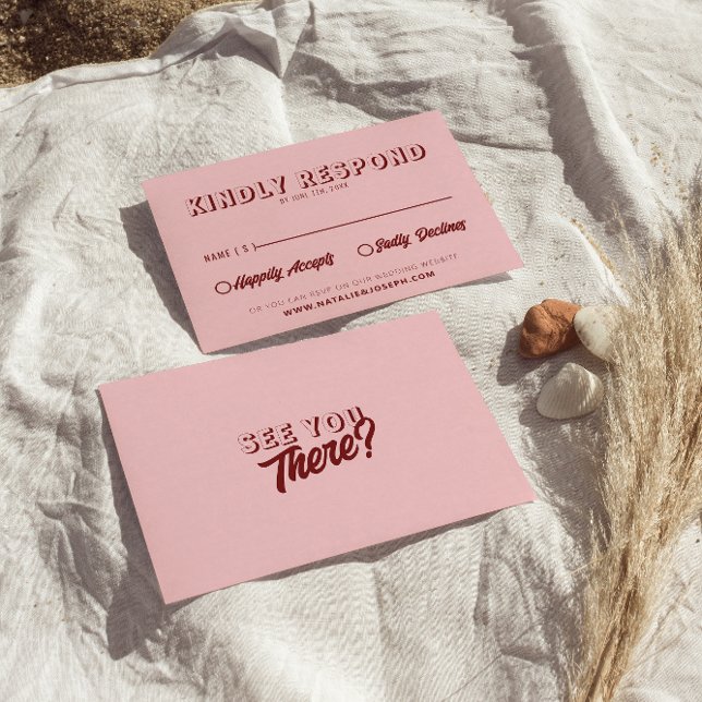 Cartons Réponse Modern Pink Deep Red Retro Bold Unique Wedding  (Créateur téléchargé)