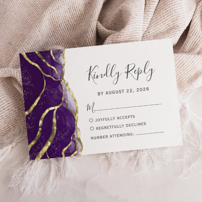 Cartons Réponse Modern Purple Gold Ink Wedding (Créateur téléchargé)