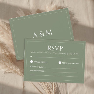 Cartons Réponse Modern sage green minimalist wedding