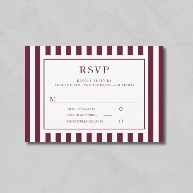 Cartons Réponse Modern Stripes Burgundy Wedding  (Modern Stripes Burgundy Wedding RSVP Card)
