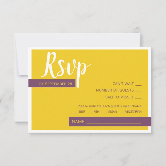Cartons Réponse Moderne Contemporain violet jaune mariage minimal (Devant)