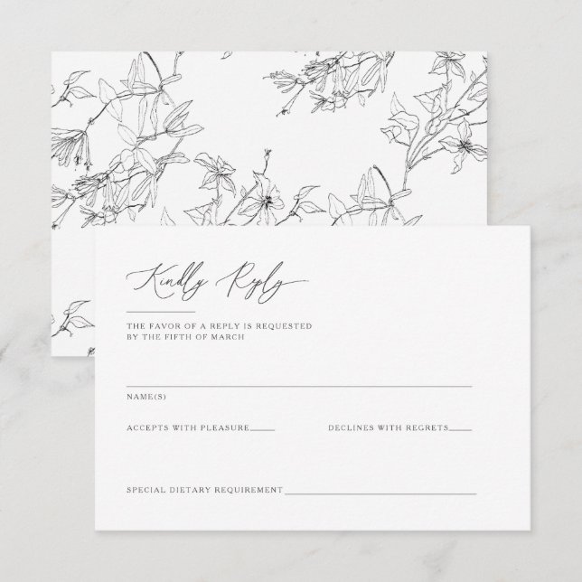 Cartons Réponse Moderne Elegant Floral Line Mariage (Devant / Derrière)