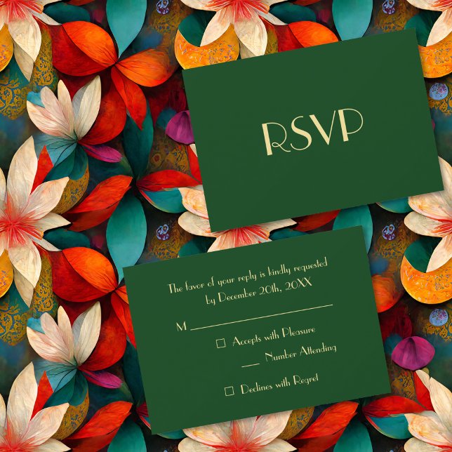 Cartons Réponse Moderne Élégant Noël Fête Or Vert (Modern Elegant Christmas Holiday Party Gold Green RSVP Card)