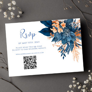 Cartons Réponse Moderne Floral Indigo Rust QR Code Mariage