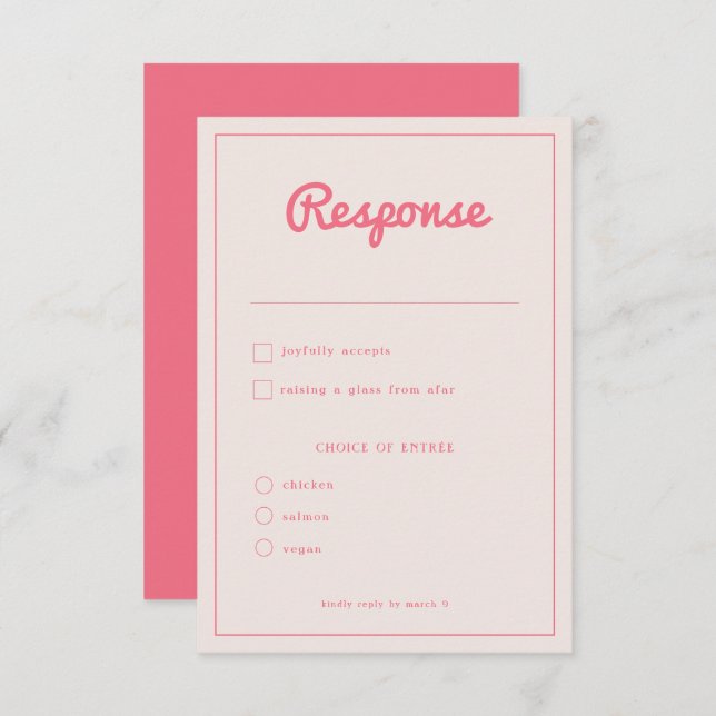 Cartons Réponse Moderne Gras Hot rose Fuchsia Retro Vibes Mariage (Devant / Derrière)