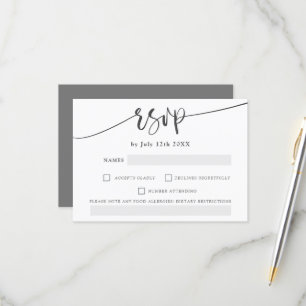 Cartons Réponse Moderne gris blanc gras script élégant mariage rsv