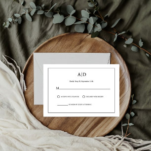 Cartons Réponse Moderne minimaliste noir et blanc Mariage Monogram