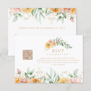 Cartons Réponse Moderne Orange Aquarelle Floral QR Code Mariage
