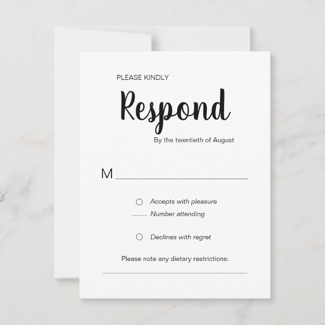 Cartons Réponse Moderne Répondre Noir Blanc Mariage tendance (Devant)
