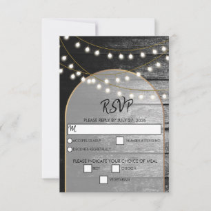 Cartons Réponse Moderne Rustique Noir Bois Lumière Arc Mariage