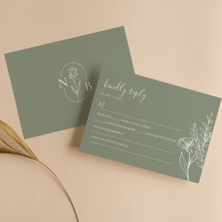 Cartons Réponse Moderne Sage Green Boho Mariage Simple Élégant