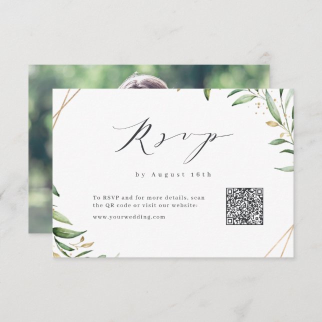 Cartons Réponse Moderne vert géométrique Rustique Mariage QR code (Devant / Derrière)