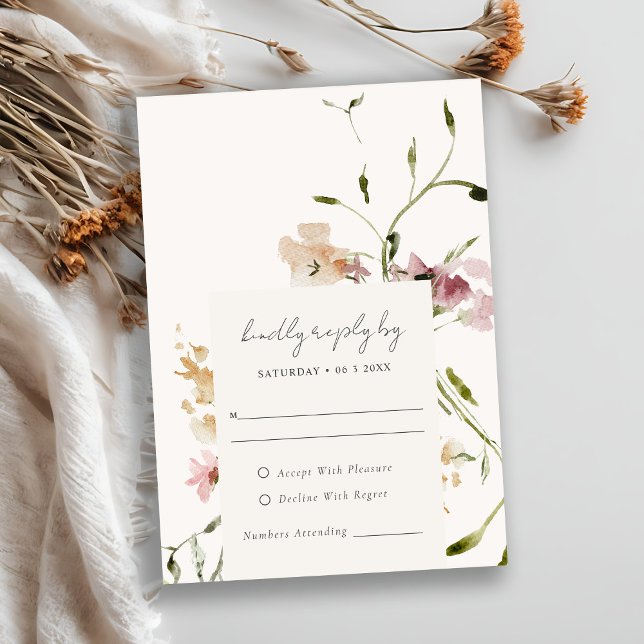 Cartons Réponse Moelleux Pastel Blush Meadow Aquarelle Mariage Flo (Créateur téléchargé)