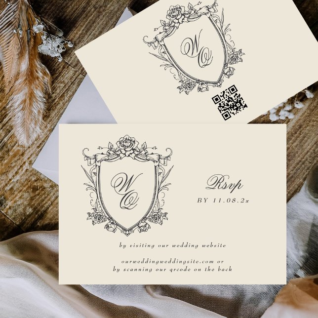 Cartons Réponse Monogram Crest Classic QR CODE Site Mariage (Créateur téléchargé)