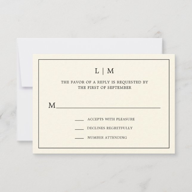 Cartons Réponse Monogramme à crème simple Mariage élégant (Devant)