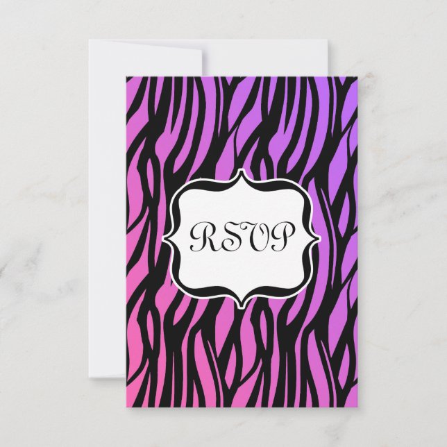 Cartons Réponse Monogramme à rayures de zèbre rose et violet chaud (Devant)