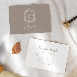 Cartons Réponse Monogramme Crête Taupe Mariage