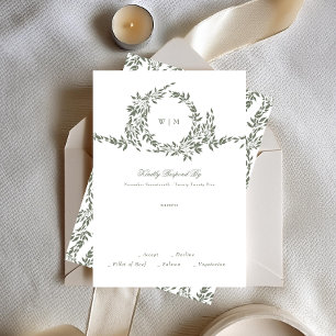 Cartons Réponse Monogramme de couronne Sage Vert Élégant Mariage d