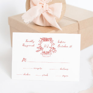 Cartons Réponse Monogramme de crête à main rouge lunaire MARIAGE