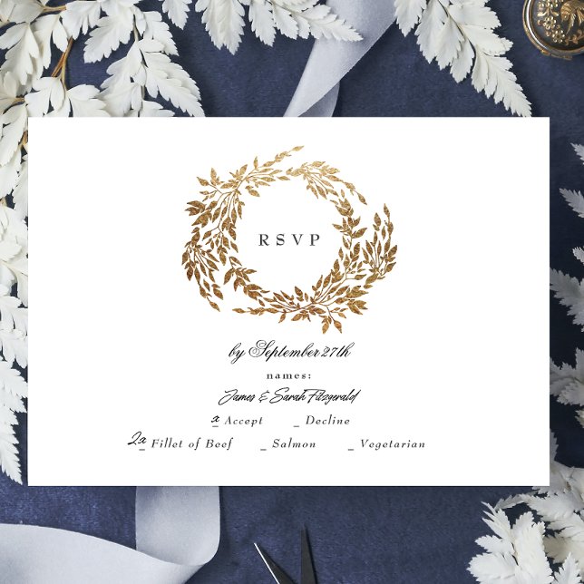 Cartons Réponse Monogramme d'or classique Mariage de crête botaniq (Créateur téléchargé)