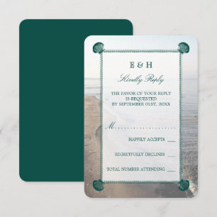 Cartons Réponse Monogramme élégant et mariage Turquoise sur la pla