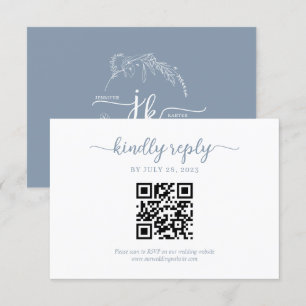 Cartons Réponse Monogramme floral bleu poussiéreux minimum QR Code