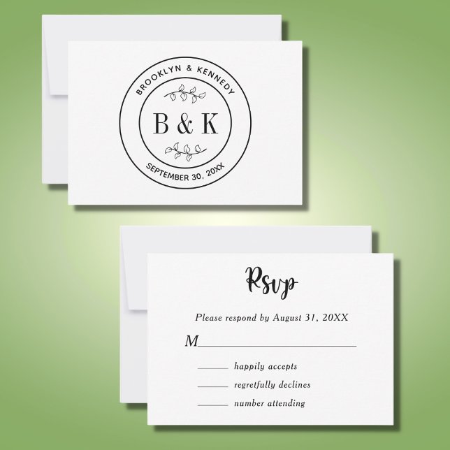 Cartons Réponse Monogramme floral botanique Mariage Nom du couple (Créateur téléchargé)