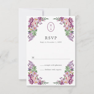 Cartons Réponse Monogramme Floral de Mariage